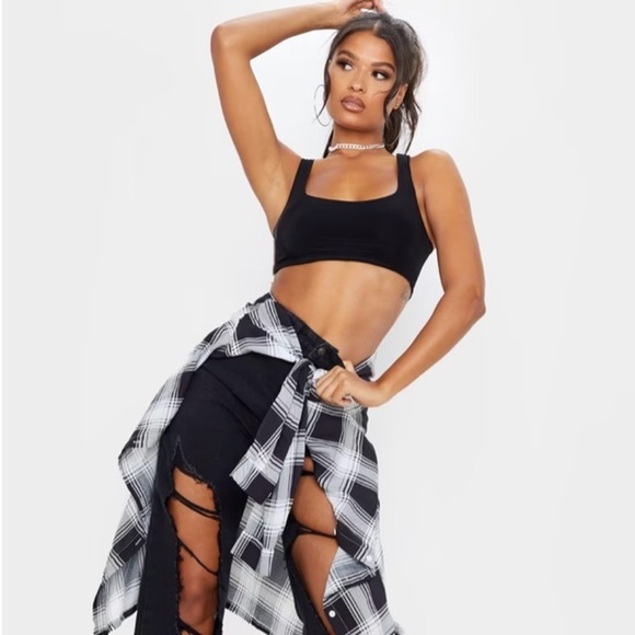 Pretty Little Things Black Slinky Racer Back Crop Top, NWT size 10 - Picture 6 of 10